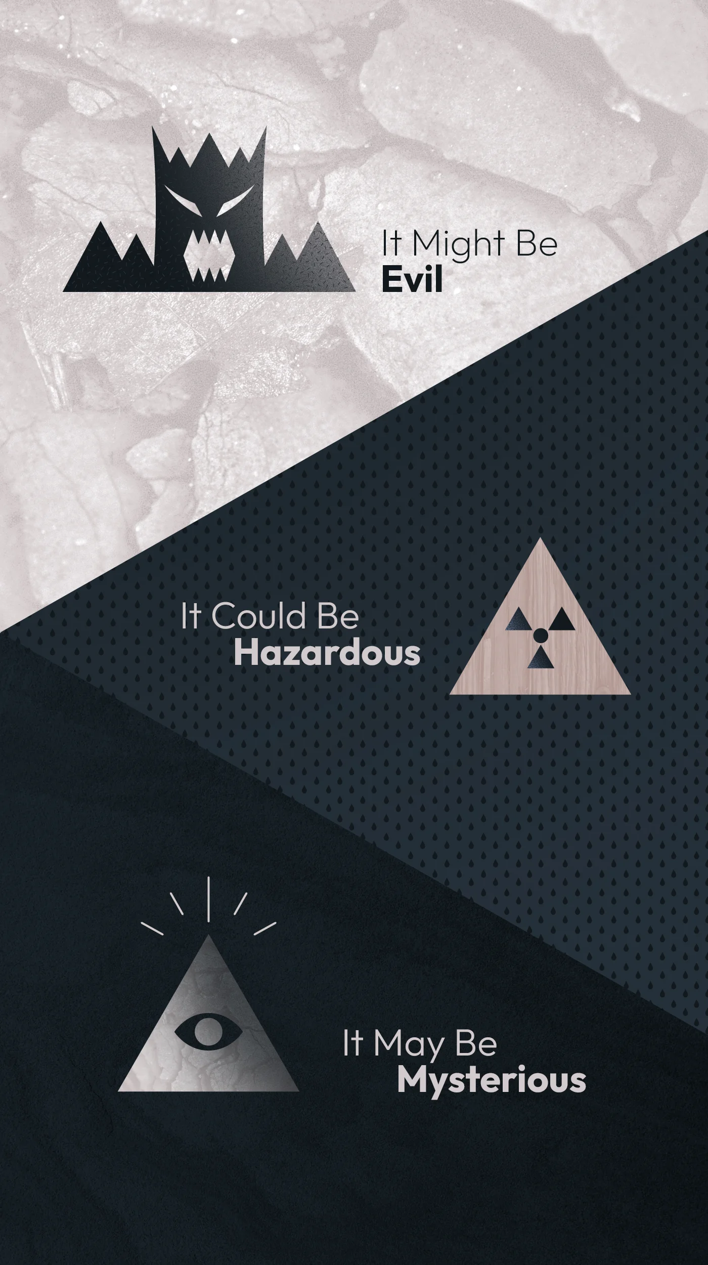 Title card text frames with narrative warning phrases